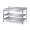 Stainless Steel Table With Backsplash And Undershelf And Middle Shelf – 1500x700x900 mm